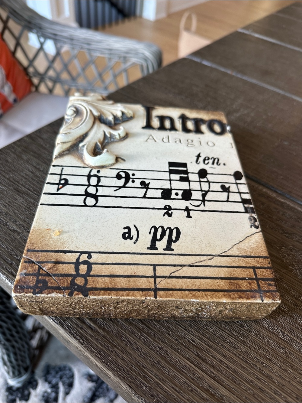Sid Dickens Vintage Sheet Music Tile in Cream, Black and Brown